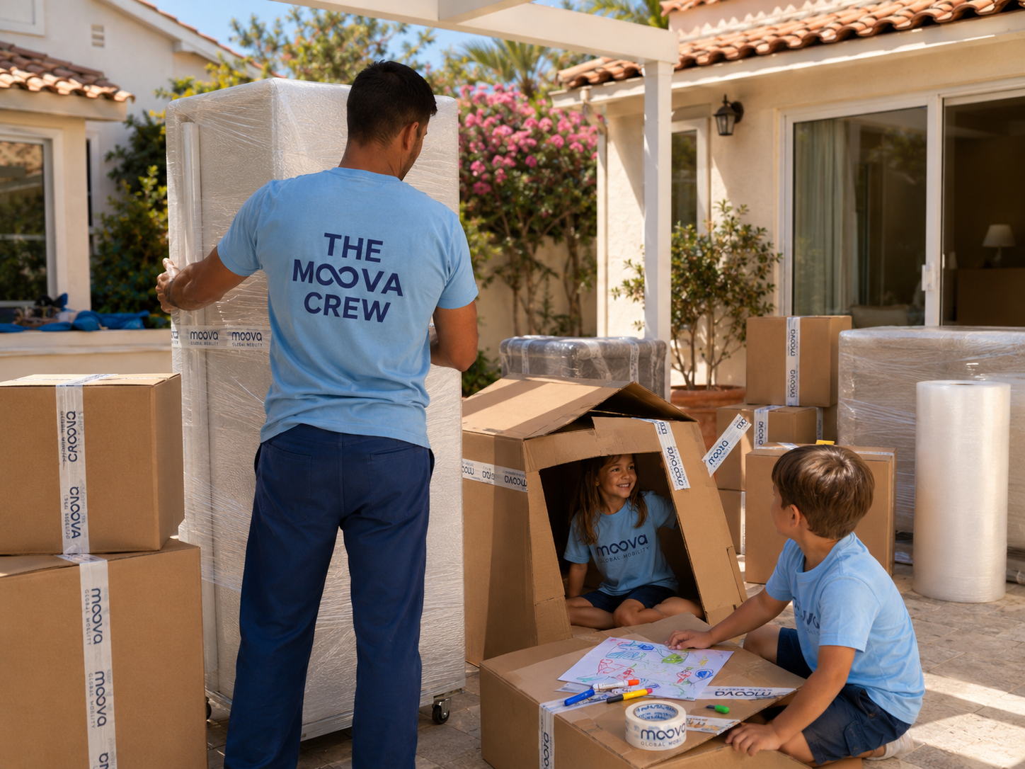 MOOVA Mover MOOVA Movers and children playing with moving boxes